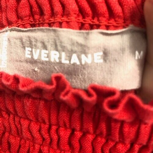 Everlane The Smocked Linen Dress Women's Sz M Goji Berry Red Elastic Pockets - Picture 6 of 9