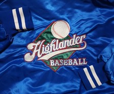 Vintage 1980-90s Highlander Baseball Mac Murray Satin Made in USA Large Jacket