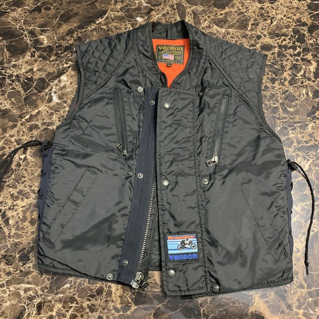 VANSON Leathers Streamliner Quilted Vest Jacket Insert Black/Orange Men's sz 40 | eBay