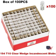 Bulk Box of 100 194 T10 Clear Wedge Incandescent Instrument Panel Light Bulbs