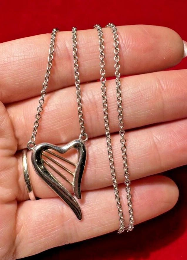 Celtic Clogau Sterling Silver Gold Lyra Harp Heart Instrument 18