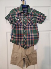 Chaps by Polo Ralph Lauren Plaid Button Up Short Sleeve Shirt Boy's 5 w/Shorts