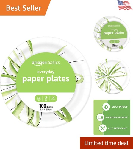 Microwave-Safe 8.62 Inch Paper Plates, 100 Count - Perfect for Picnics and Meals