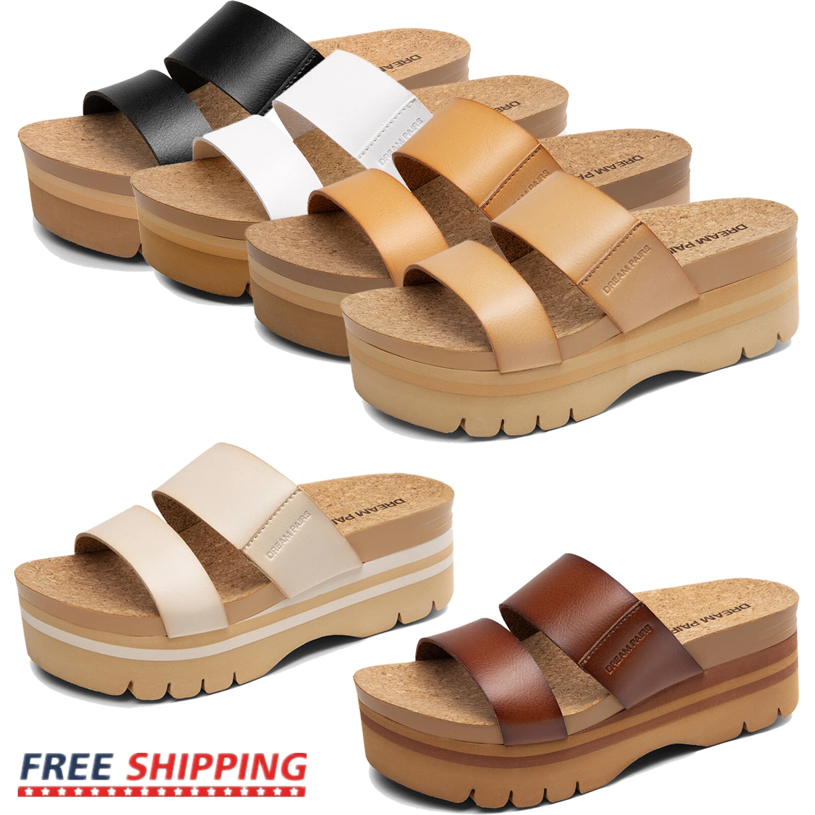 Women Slides Sandals Arch Support Slip-on Classic Beach Platform Wedge Sandals