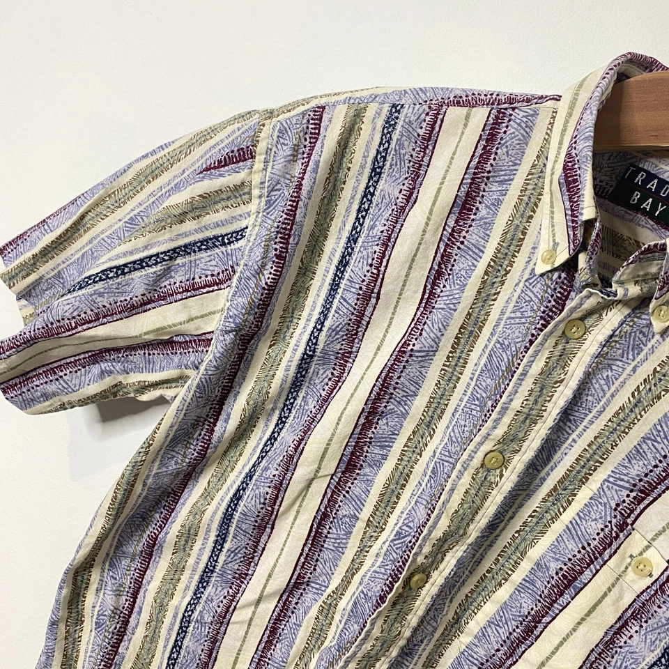 Vintage Trader Bay Shirt Medium Multicoloured Button Up Stripe Retro 80s 90s - Image 3 of 4