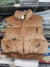 PINK Short Sleeveless Down Jacket In Corduroy Terrycloth Sz Med - Brown