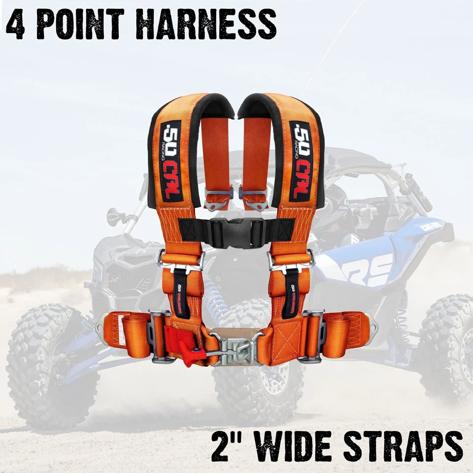 PAIR of 4 Point Safety Harnesses 2" w/Bypass Plug Fits CAN-AM Maverick X3 ORANGE - Image 2 of 4