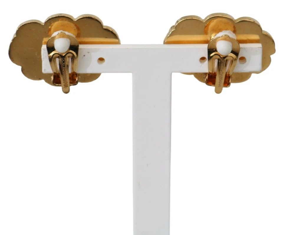 DOLCE & GABBANA Earrings Gold Brass BOOM Cartoon Crystal Clip-On RRP $800 - Image 3 of 4
