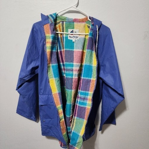 Misty Harbor BLUE Hooded Rain Coat Zip Jacket PLAID quilted Cotton Lining Sm - Picture 3 of 6