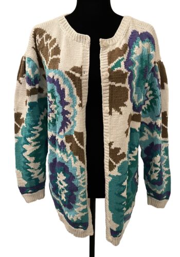 Adrienne Vittadini Vintage Pullover 90er mehrfarbig Cardigan Damen M 100 % Baumwolle - Bild 3 von 10