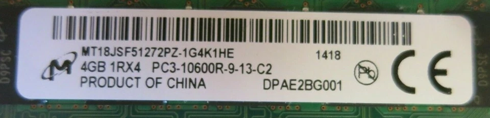 Micron MT18JSF51272PZ-1G4K1HE 20GB (5x4GB) 1Rx4 PC3-10600 240P DDR3 ECC Memory - Image 3 of 3
