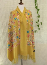 Sale New Embroidered large Vintage Paisley Cashmere Wool Soft Shawl Scarf 934