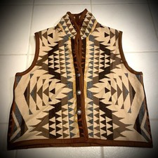 70s Wool Southwestern Blanket Vest Reversible 4 Patterns Buffalo Nickel Buttons