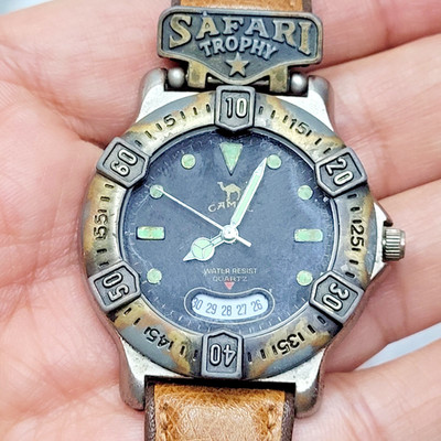 CAMEL TROPHY Quartz 10 ATM Model Safari Trophy Leather Belt Glow in Dark