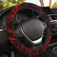 Red Roses Steering Wheel Cover Elastic Non-slip Steering Wheel Protector