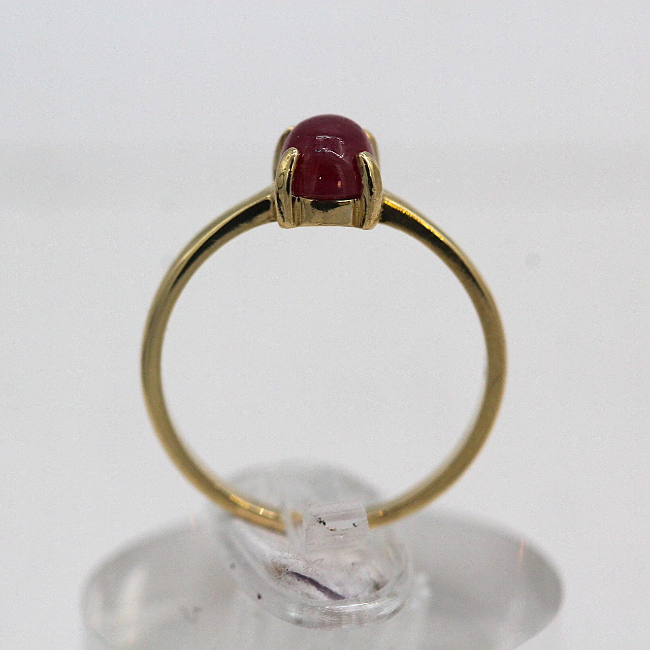 14k Yellow Cabochon Ruby Solitaire Ring size 5.75 - image 4