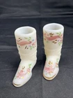 2 FENTON SATIN GLASS HAND PAINTED BOOT SIGNED