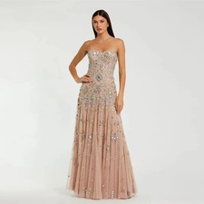 Luxury Champagne Tulle Beaded Evening Dress Sleeveless Crystal Zipper Ball Gown