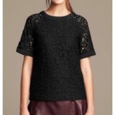 Banana Republic Black Lace Lined Blouse Top Raglan Sleeves Nylon Blend Sz M