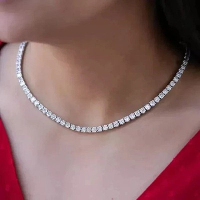 25Ct Round Lab Created Diamond Unisex Tennis Necklace 14k White Gold Plated 16''