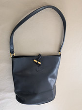 VTG Longchamp Roseau Medium Black Leather Shoulder Bag Gold close Made in France