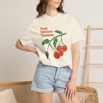 Fresh Delicious Tomatoes T Shirt Tomato Vine Illustration Red Green Produce T