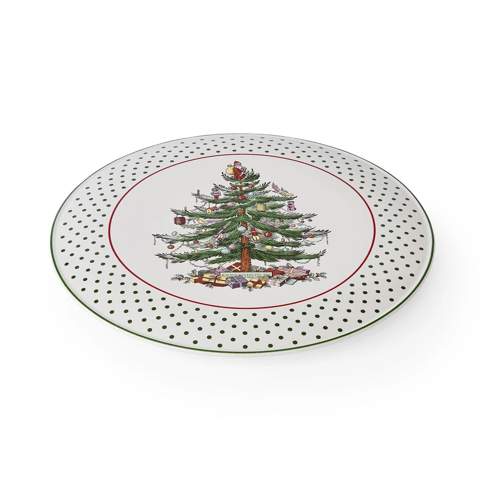Christmas Tree Polka Dot Cake Plate - 11" Cookie, Cupcake, Dessert Serving Pl... - Image 3 of 4