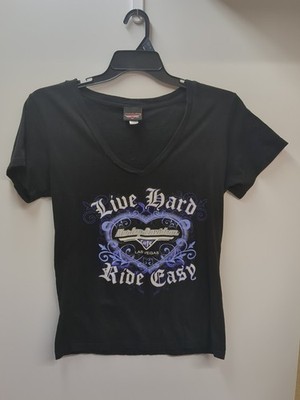 Harley Davidson LAS VEGAS CAFE Womens XL T-shirt Black GOTH Heart V-neck