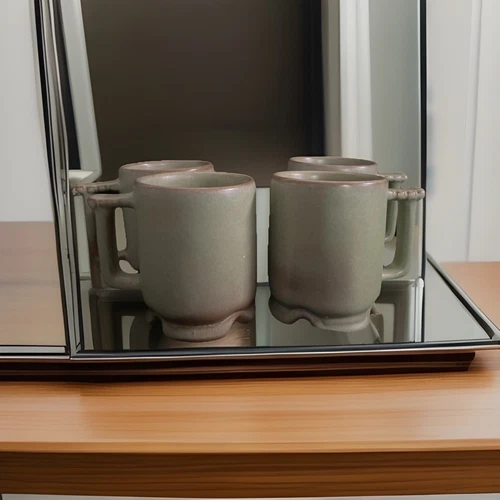 Vintage Set of 4 Frankoma Pottery C1 Plainsman Mugs Green Coffee Tea Cups.