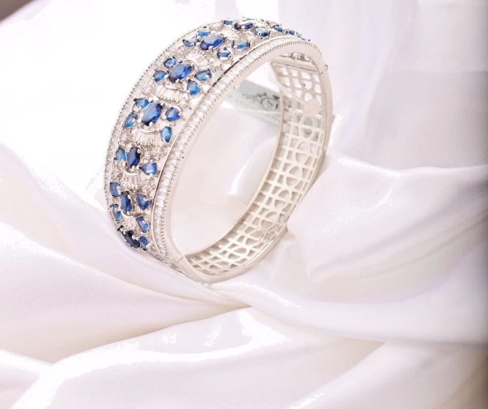 Pulsera de cristal adornado azul y plata colección de moda para mujer JYOTE Foto 3 de 4