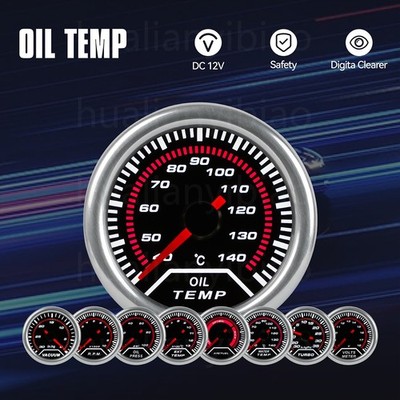 Universal 2'' 52mm Car Pointer White LED Oil Temperature Gauge Meter With Sensor