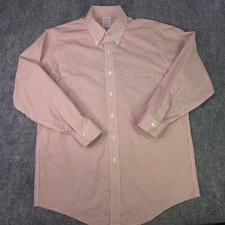 Brooks Brothers Dress Shirt 16 32 Non Iron Orange / Red Check Button Down Pocket
