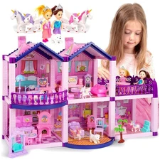 Imaginative Princess Dollhouse Playset with 2 Princesses and Unicorn Friends