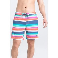 SAXX Betawave Swim Trunks Multicolor Striped Board Shorts Quick Dry Size 34 NWT