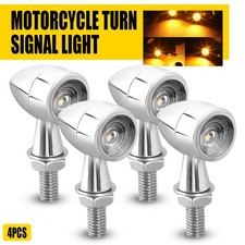 4X Chrome Mini Motorcycle Bullet LED Turn Signal Blinker Brake Light Amber EOOK