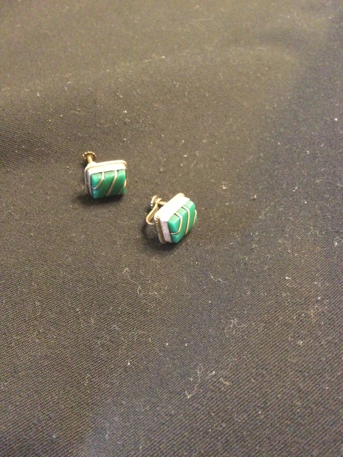 925 Sterling Silver Mexico Rectangular Green Scre… - image 3