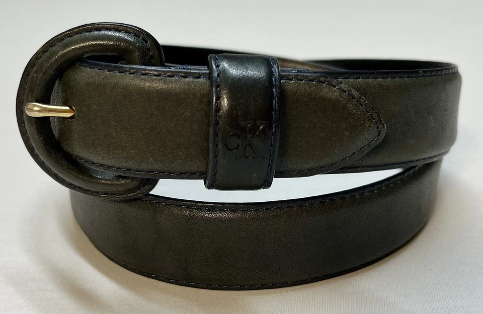 Vintage Calvin Klein CK Jeans Black Leather Belt Sz M / 30.5 Wrapped Buckle Logo - Image 2 of 4