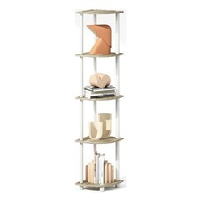 Furinno TURN-N-TUBE 5-Tier Corner Display Rack Shelving Unit Light Oak