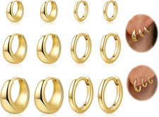 6 Pairs Small Gold Huggie Hoop Earrings for Women, 14K Gold Plated Cartilage Pie