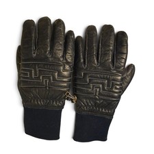 VTG Grandoe Gloves Black Leather Women Large Knit Cuff Contrast Stitch Geometric