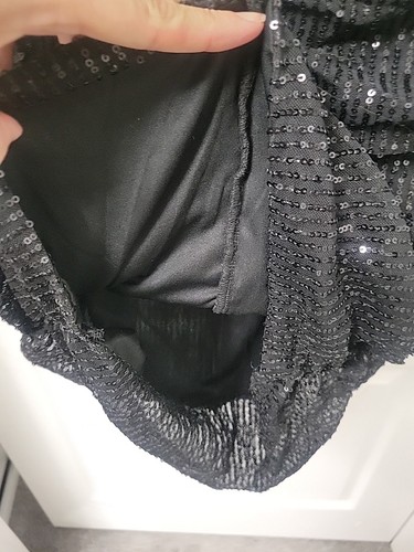 Parallel Lines Black Sequin Party Evening Cocktail Dress Sz 16 Zip Off Shoulder - Picture 5 of 6
