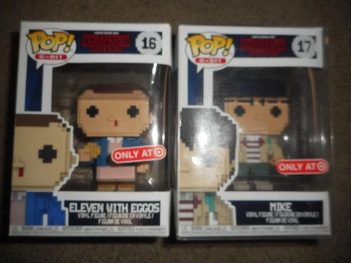 Funko Pop Stranger Things Lot, 8-bit 16 Eleven and 17 Mike (damage)