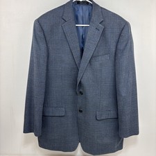 Ralph Lauren Mens Wool Silk Blazer Gray Blue Windowpane Plaid Suit Jacket 42R