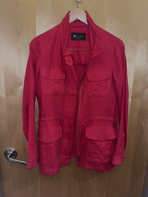 Loro Piana Women s Red Linen Traveller Field Jacket Safari Coat IT 42 US 6 S
