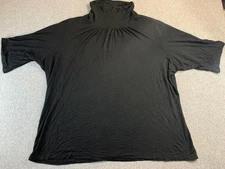 Cable & Gauge Top Women's 1X Plus Black Stretch Short Sleeve Turtleneck Blouse