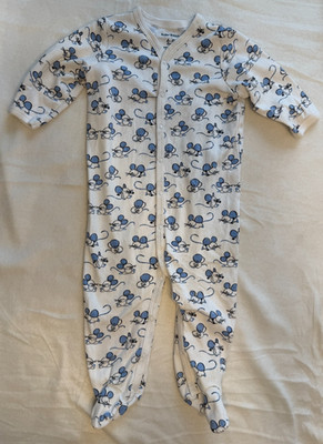 ROLLER RABBIT FOOTED SLEEPER 6 9 Months Pima Cotton Blue Mouse Print
