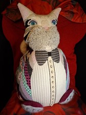 Hand Made New Needlepoint Big Cat 20"Doorstop