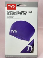 TYR Long Hair Wrinkle Free Silicone Adult Swim Cap Purple New