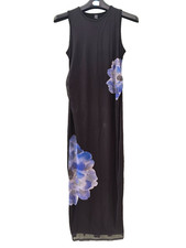 SHEIN BLACK MATERNITY LONG SLEEVELESS DRESS SIZE M SHEER FLOWERS BODYCON RUCHED