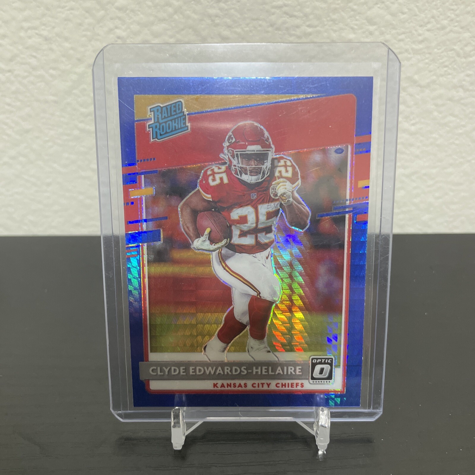 2020 Panini Optic Clyde Edwards-Helaire Rated Rookie Hyper Blue Prizm #171